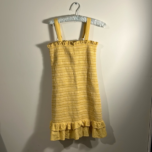 Yellow Stretch Mini Summer Dress with Frills - Picture 1 of 4